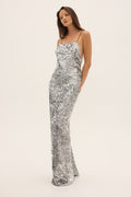 LIQUID SILVER – silver sequin maxi dress