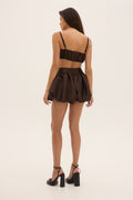 BUBBLE – brown high-waisted pleated shorts