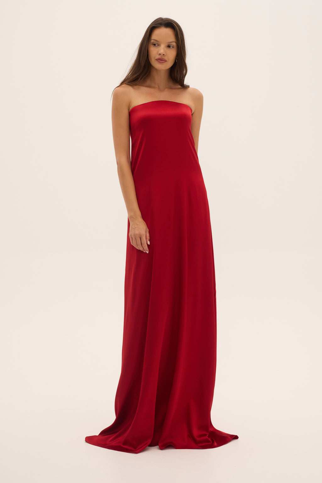THE AFFAIR – red strapless silk maxi dress