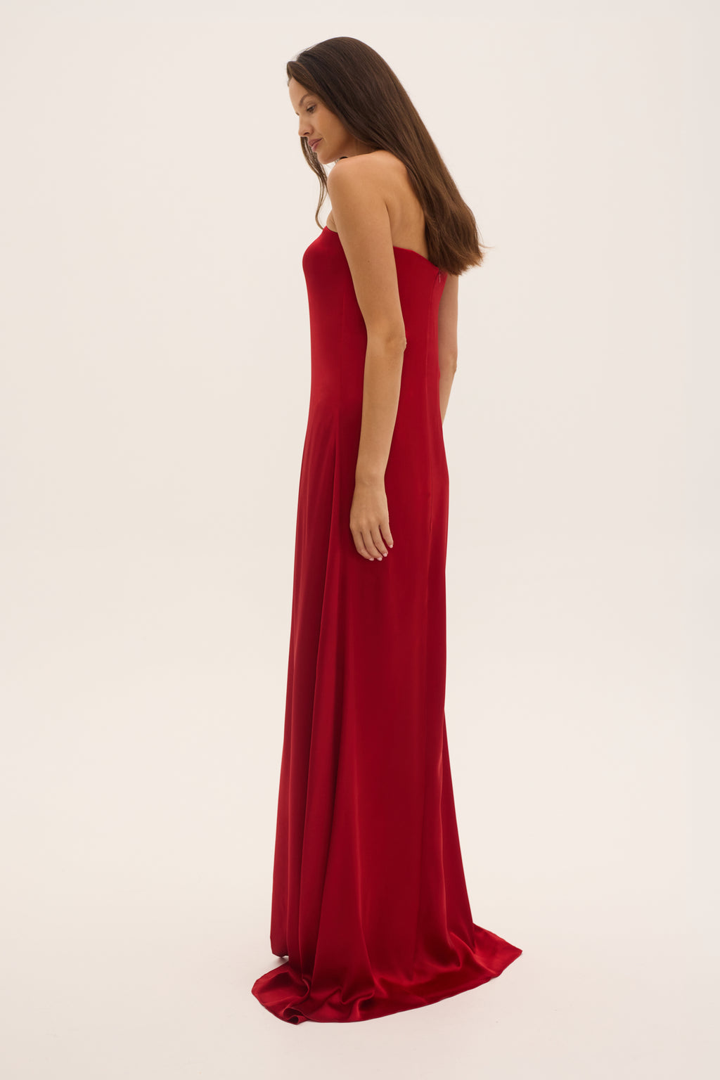 THE AFFAIR – red strapless silk maxi dress, view 2