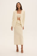 CLEAN CUT – ivory moiré collarless blazer
