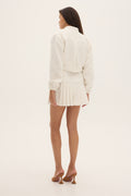 PLEAT – white pleated bouclé mini skirt