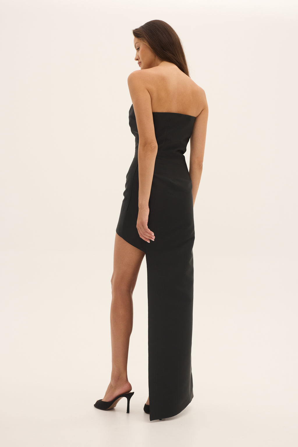 ASYMMETRY – black one-shoulder asymmetric dress, view 2